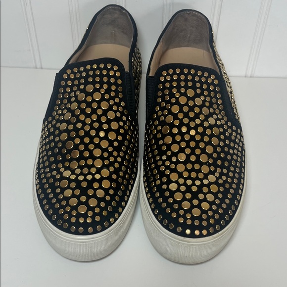 Vince Camuto Kindra Black Suede and Gold Studded Women's Slip On Sneakers - Picture 2 of 12